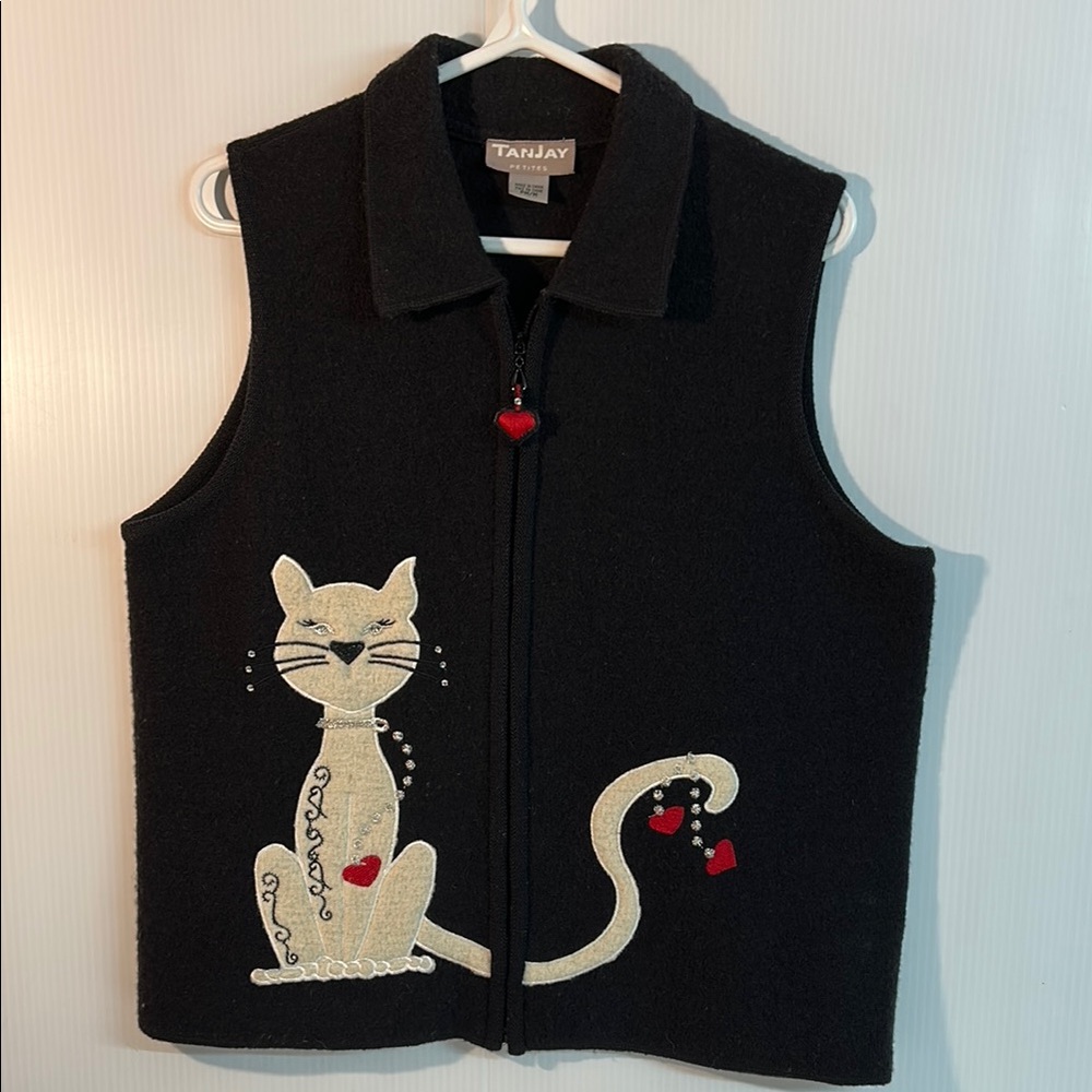 TanJay Black Wool Vest Cat Medium
